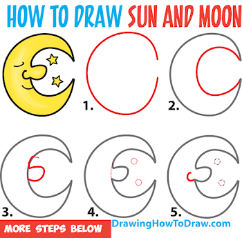 How to Draw a Cartoon Moon and Stars Easy Step by Step Drawing ...