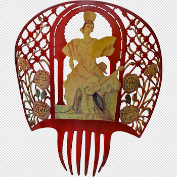 Huge Spainish Hand Painted Celluloid Mantilla Comb from ...