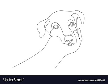 human hand and dog muzzle linear drawing