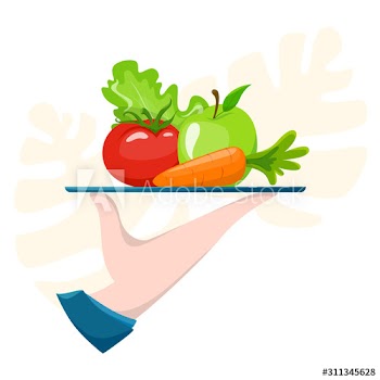 Human hand holding a tray with healthy food