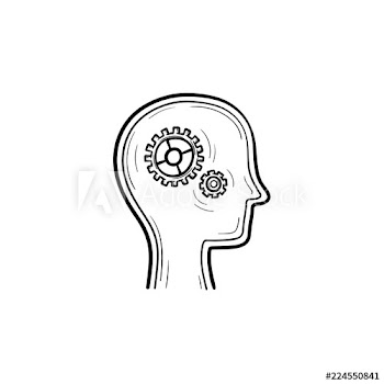 Human head with gears hand drawn outline doodle icon