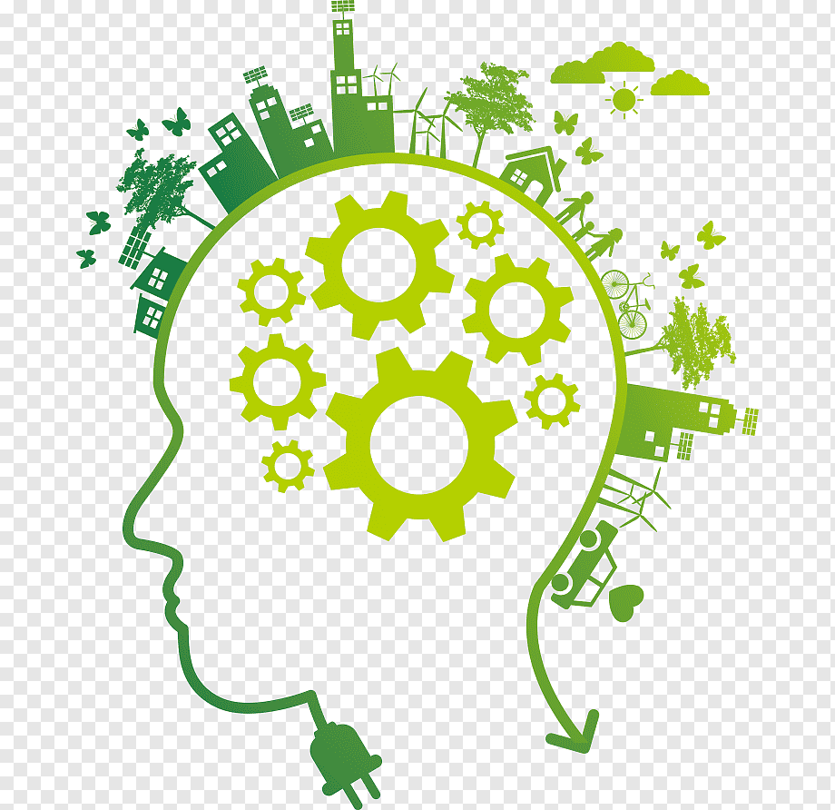 human mind illustration, Environmentally friendly Sustainability Natural environment, creative brain wires gear, border, infographic, leaf png