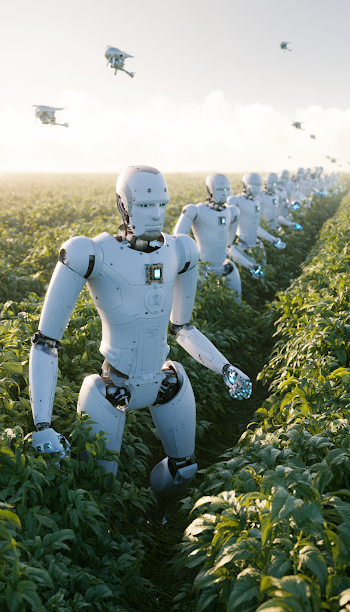 Humanoid Robots Harvesting in a Lush Organic Farm