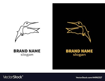 humming bird flower line art logo design