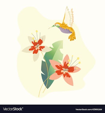 hummingbird flying over delicate tropical flowers