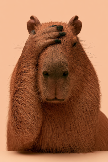 Humorous Capybara Portrait in Facepalm Gesture