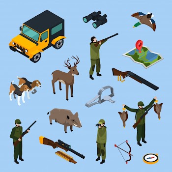 Hunting isometric icon set Free Vector