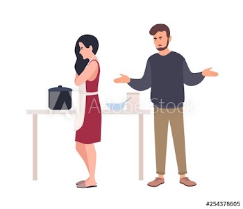 Husband shouting at wife while she is cooking in kitchen
