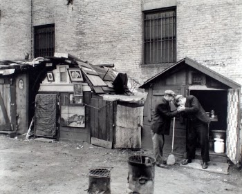 Huts and unemployed, West Houston and Mercer Street, Manhattan.