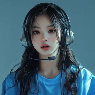 Hyper-Realistic E-Girl Streamer in Blue Shirt with Headset Hyper-Realistic E-Girl Streamer in Blue Shirt with Headset