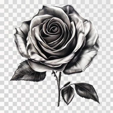 hyper realistic rose sticker design with stem in black and g