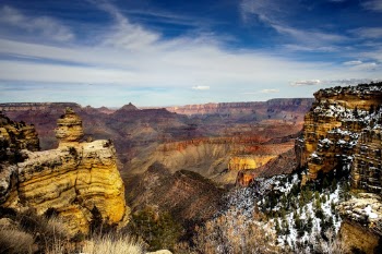 I always find the Grand Canyon a difficult subject. This time we had spotty clouds and shadows and that helped sculpt the canyon edges below.