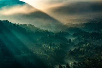 I have taken a very early morning walk to one of the many viewpoints overlooking Mt Bromo and pointed my camera in the "wrong" direction. Just outside a crater a river flowing through a valley can be seen. According to Balinese beliefs bad omens and ghosts dwell in the rivers.