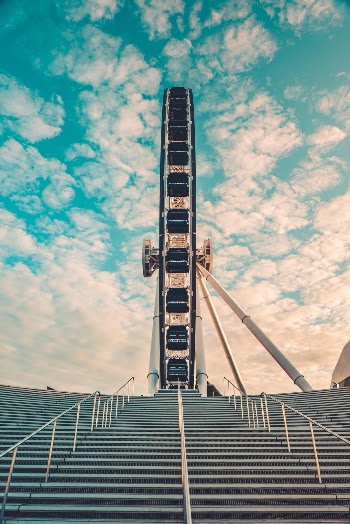 I took this shot walking past the Ferris Wheel from below. The angle caught me by surprise