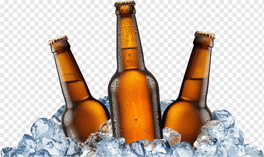 Ice beer Beer bottle, beer, three glass bottle in ice illustration, label, beer, glass Bottle png