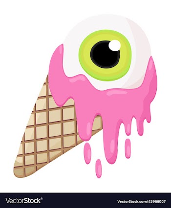 ice cream cone with green eye and melting pink