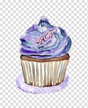 Ice cream Cupcake Watercolor painting Purple, Purple ice cream transparent background PNG clipart