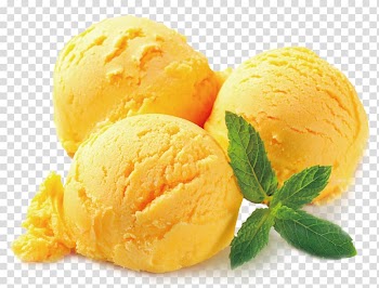 Ice cream dessert, Ice cream Smoothie Gelato Sorbet, Yellow mango ice cream ball mint leaves transparent background PNG clipart