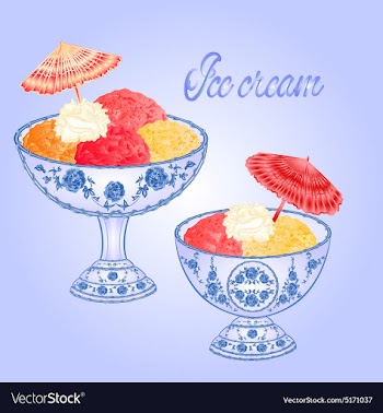 Ice cream faience sundaes blue background vector image