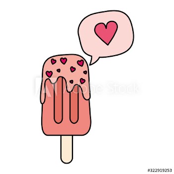 ice cream in stick and speech bubble with heart design