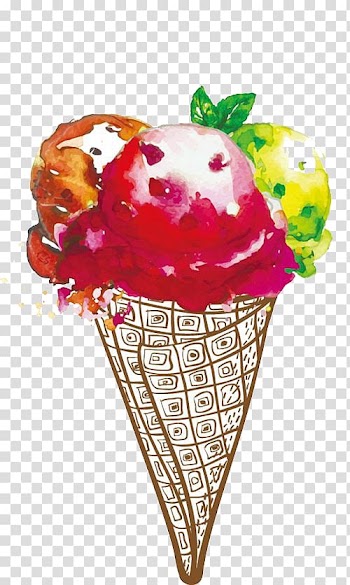 Ice cream Milk Watercolor painting Dessert, Ice cream-painted transparent background PNG clipart