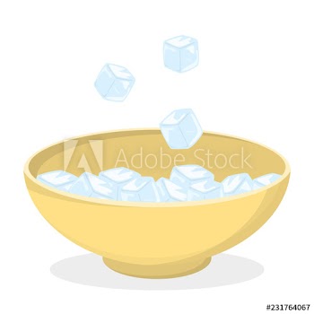 Ice cube falling in plate