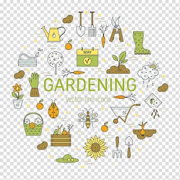 Icon, Gardening tools and flowers transparent background PNG clipart