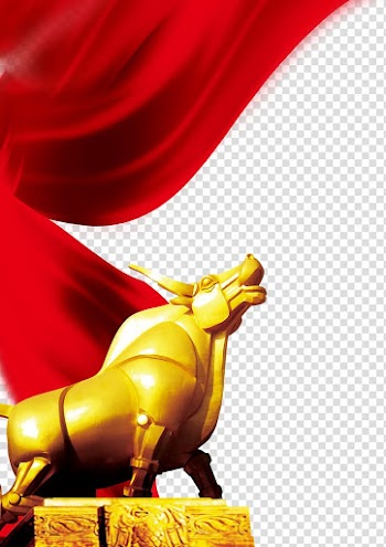 Icon, Golden cow red ribbon transparent background PNG clipart
