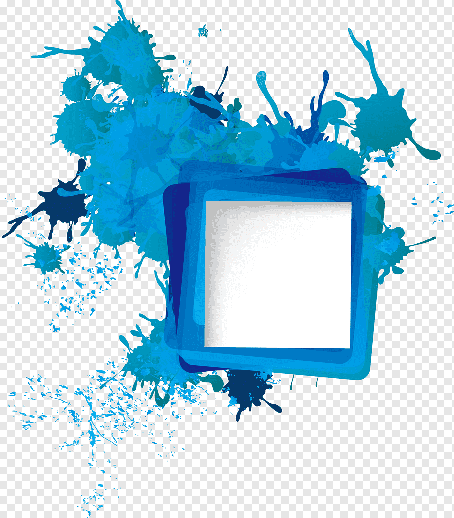 Icon, Ink splashes border, blue and teal paint splat, border, blue, color Splash png
