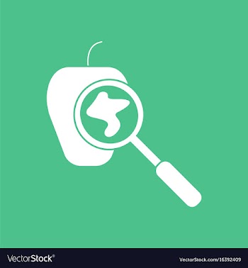 Icon laboratory magnifier with apple vector image