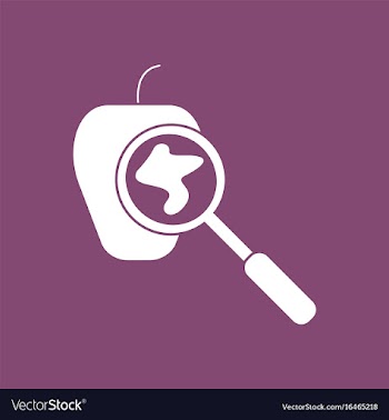 Icon laboratory magnifier with apple vector image