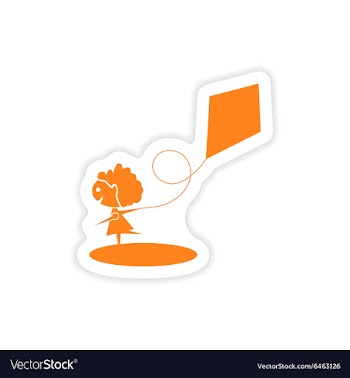 Icon sticker realistic design on paper Girl kite vector image