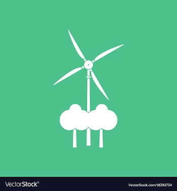 Icon wind turbine between trees vector image