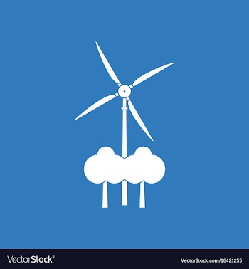 Icon wind turbine between trees vector image