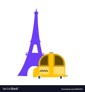 Icon with eiffel tower and taxi vector image