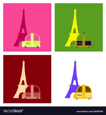 Icon with eiffel tower and taxi vector image