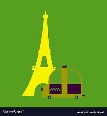 Icon with eiffel tower and taxi vector image