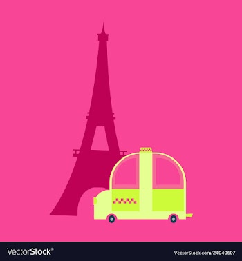 Icon with eiffel tower and taxi vector image