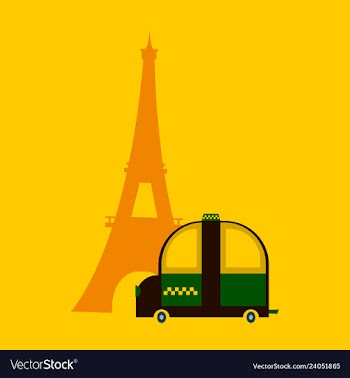 Icon with eiffel tower and taxi vector image