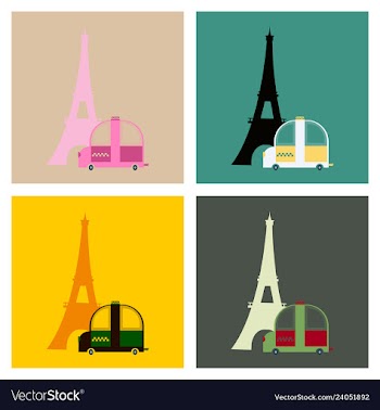 Icon with eiffel tower and taxi vector image