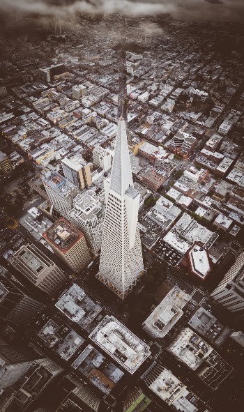 Iconic Transamerica Pyramid building in San Francisco downtown.