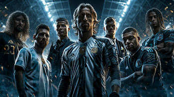 Iconic World Cup Football Stars in Dramatic Stadium Setting