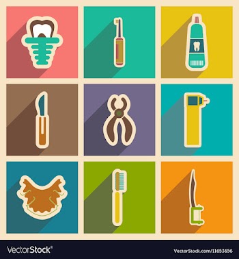 Icons of assembly stomatology in flat style vector image