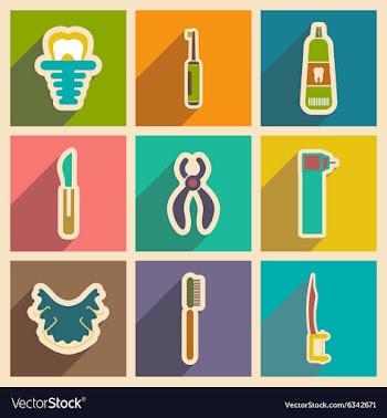 Icons of assembly stomatology in flat style vector image