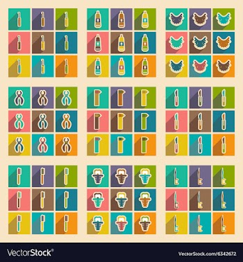 Icons of assembly stomatology in flat style vector image