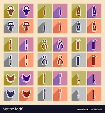 Icons of assembly stomatology in flat style vector image