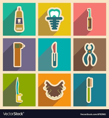Icons of assembly stomatology in flat style vector image