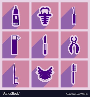 Icons of assembly stomatology in flat style vector image