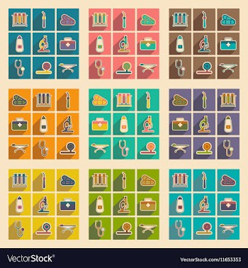 Icons of medical instruments and medicament in vector image