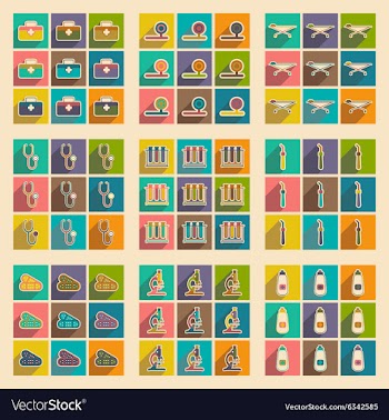 Icons of medical instruments and medicament in vector image
